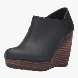 DR SCHOLL’S- COOL FIT, WM’S SZ-8.5, “Black” Leather Brown Wedge Shoes